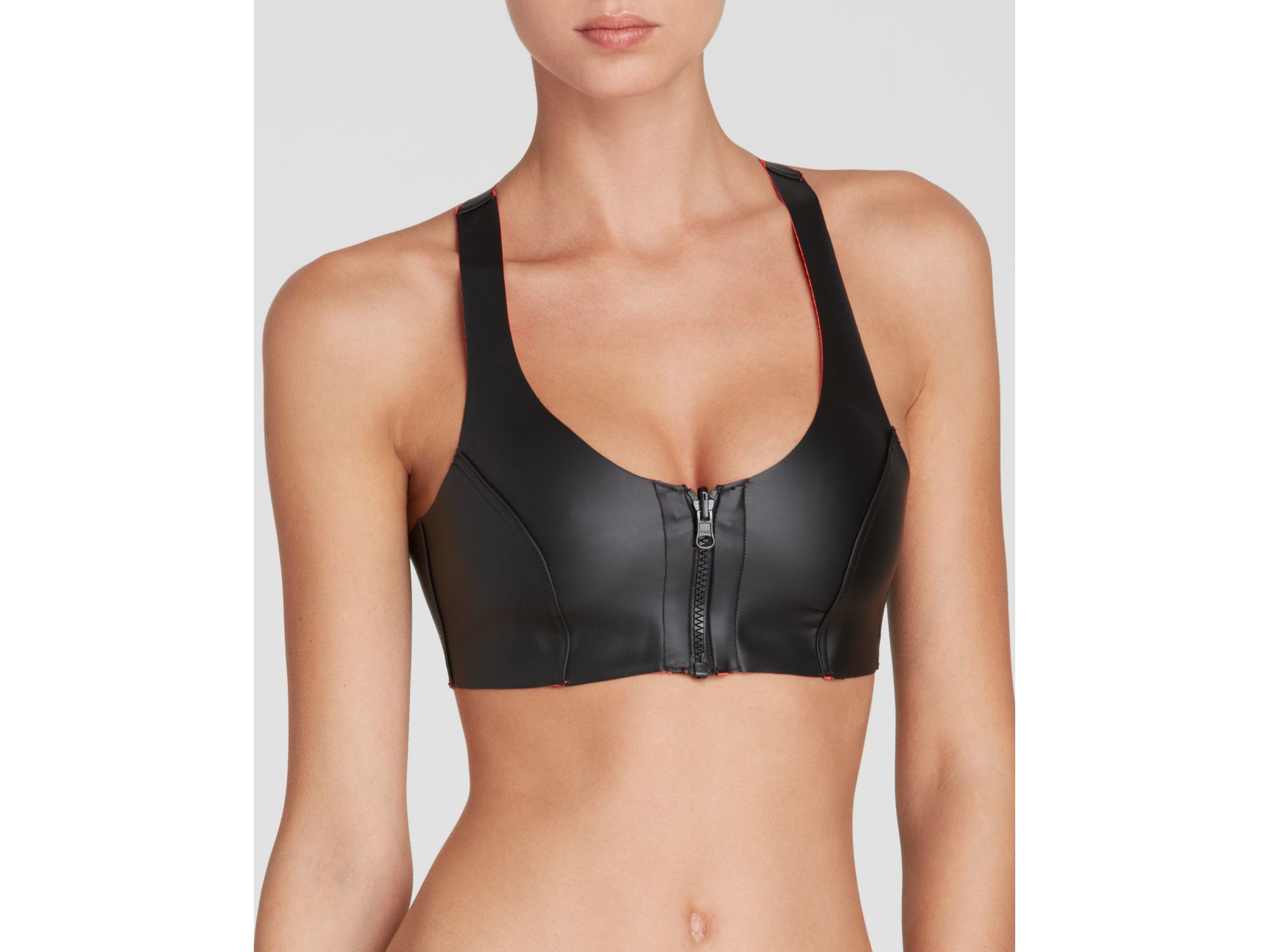 Lyst Pilyq Neoprene Zip Front Bikini Top In Black