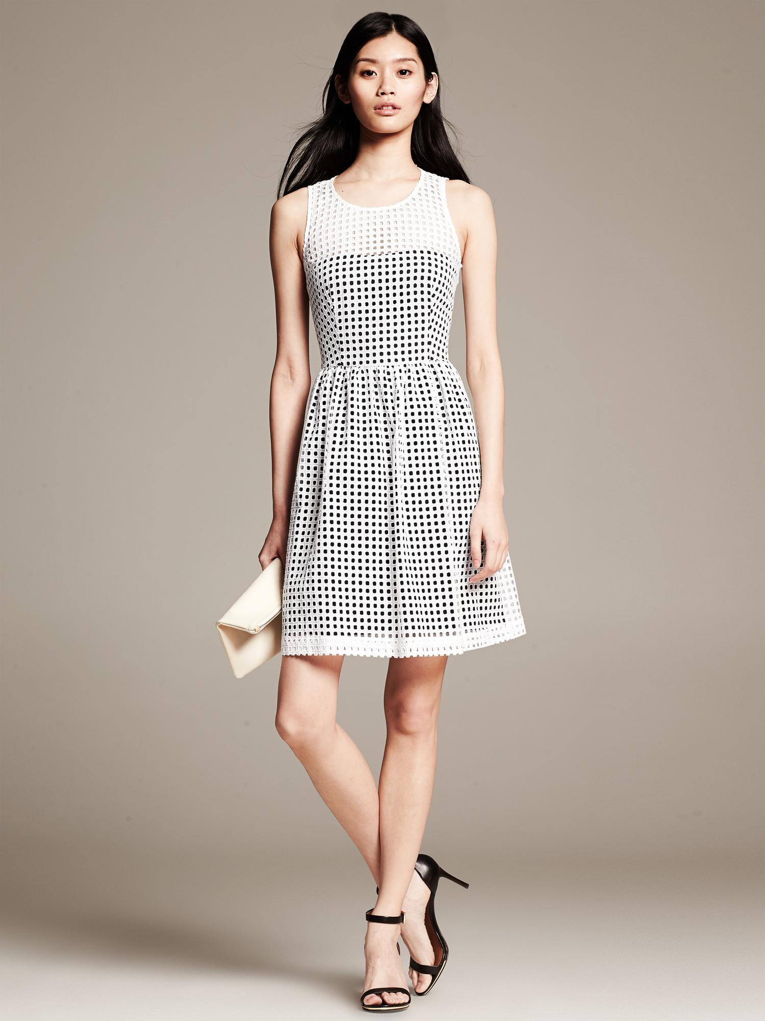 Banana Republic Eyelet Fit and Flare Dress in Black (White) Lyst