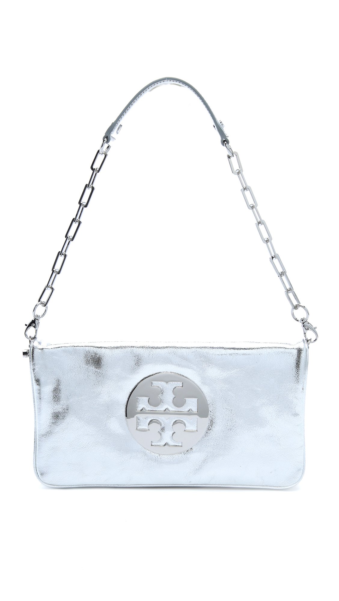 silver tory burch clutch