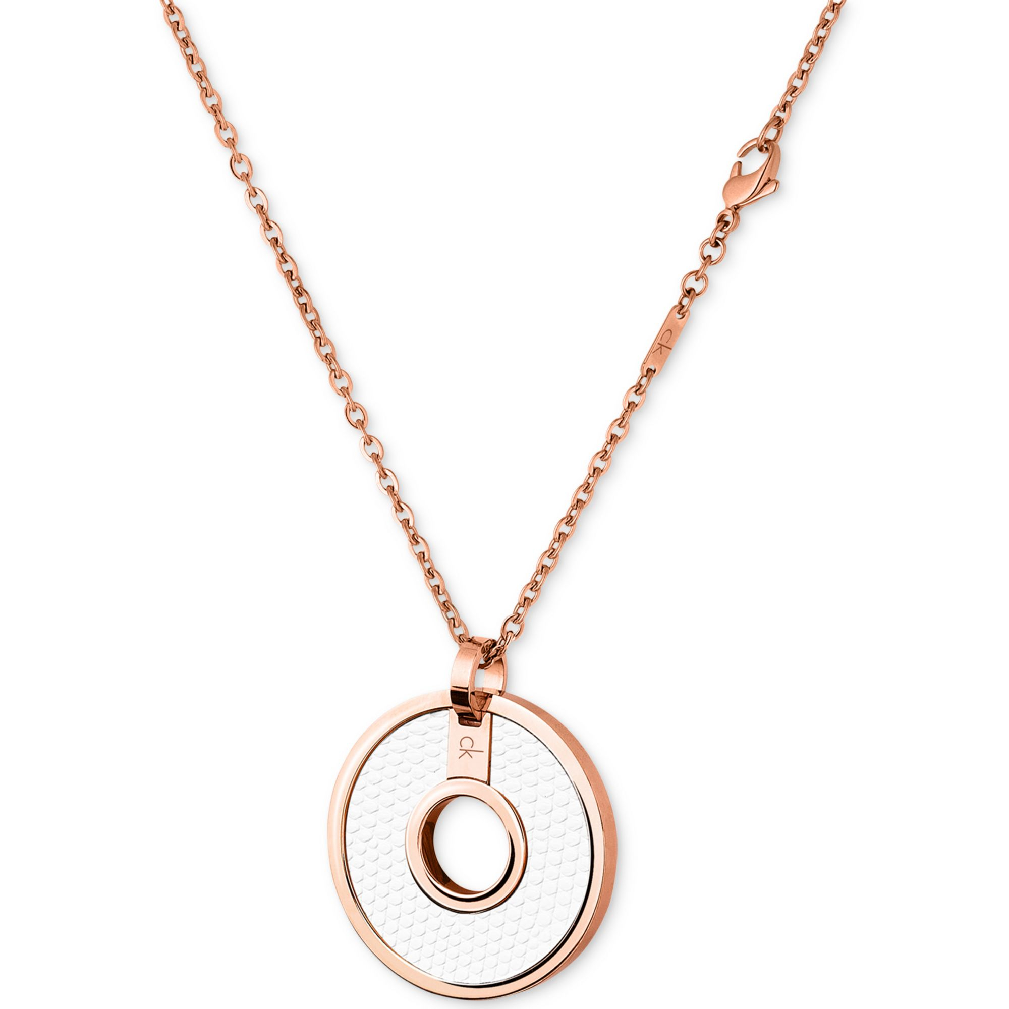 ... Gold Pvd White Leather Circle Pendant Necklace in White (No Color