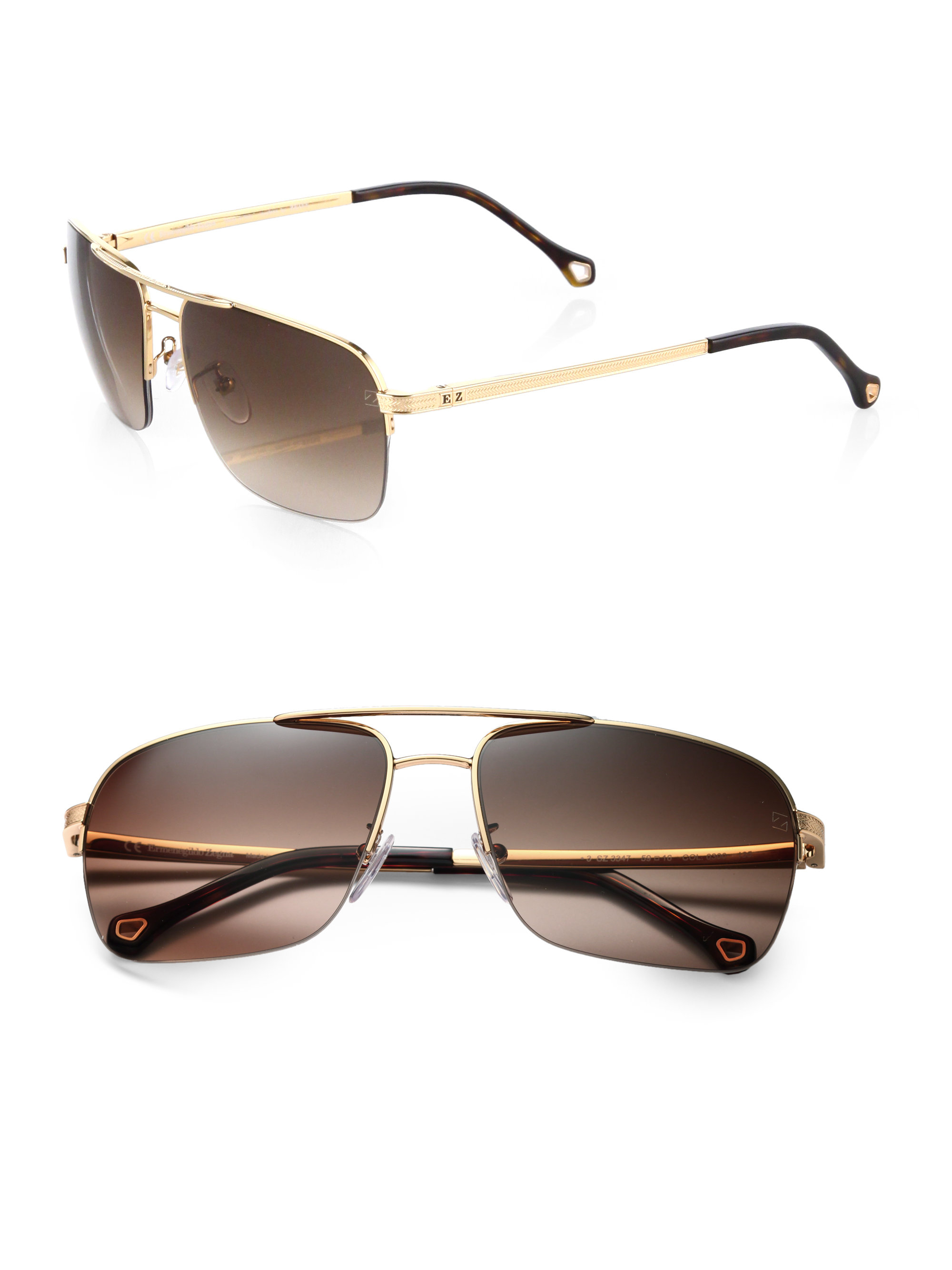 Ermenegildo Zegna Rimless Metal Navigator Sunglasses In Gold For Men Lyst 