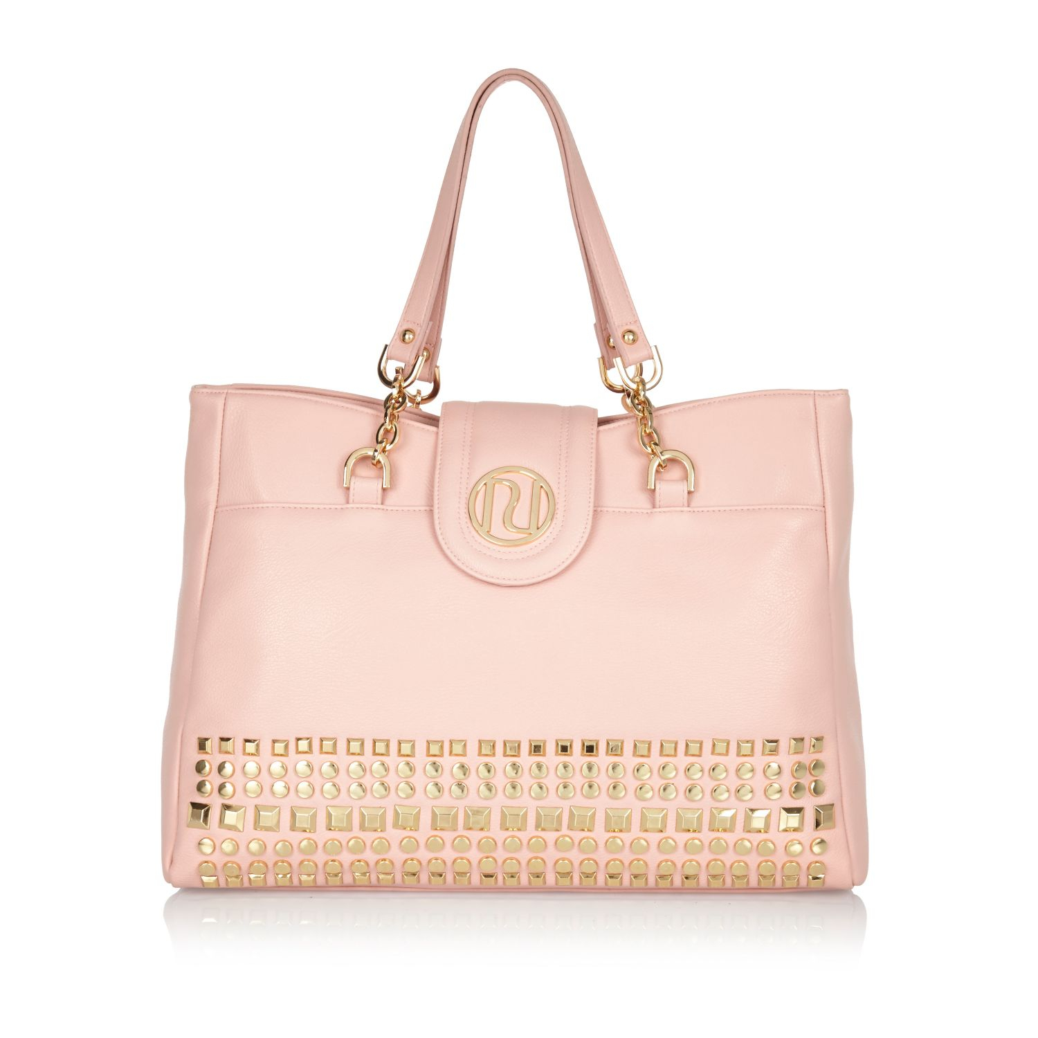 River Island Light Pink Studded Tote Bag in Pink | Lyst