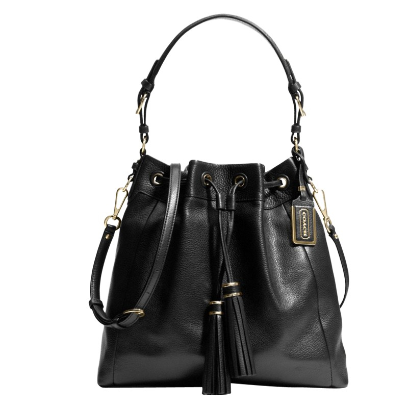 Coach Madison Pinnacle Leather Drawstring Shoulder Handbag in Black | Lyst
