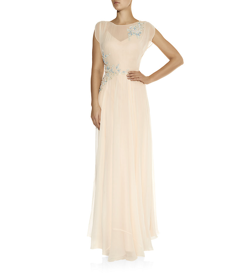 Jenny Packham Embellished Chiffon Gown in Beige (white) Lyst