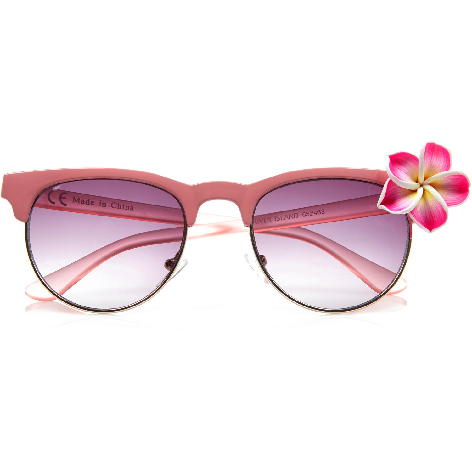 River Island Pink Flower Trim Retro Sunglasses in Pink