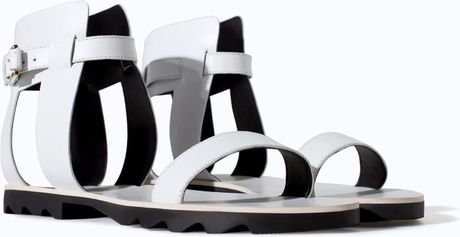 Zara Leather Ankle Strap Sandals with Track Sole in White | Lyst