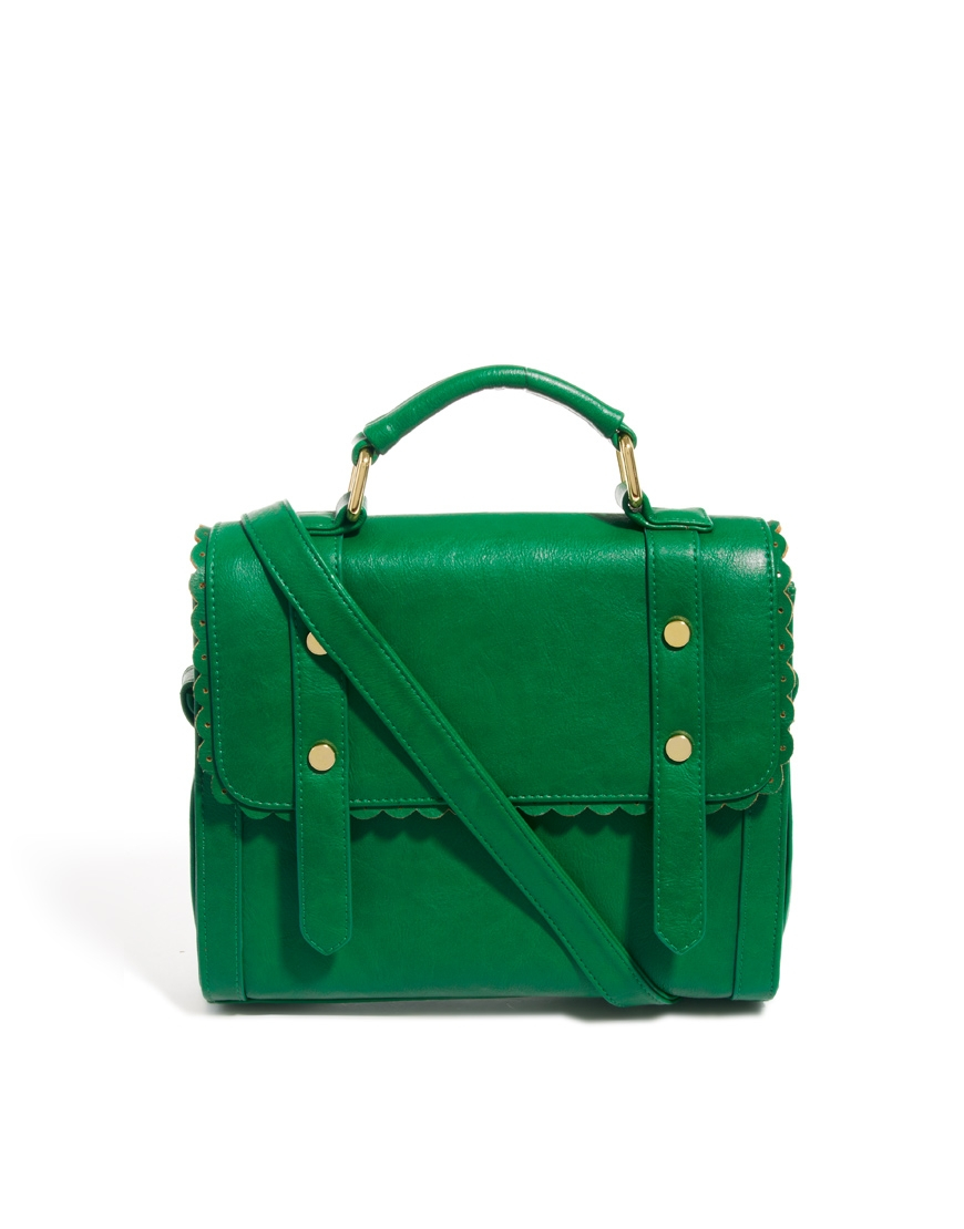 Asos Satchel Bag with Scallop Trim and Front Studs in Green Lyst