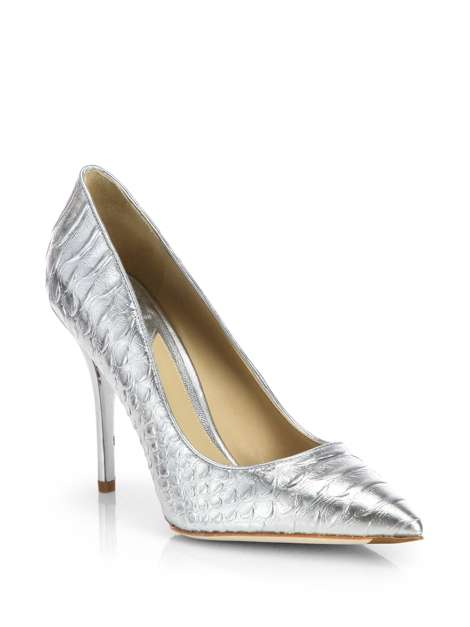B Brian Atwood Joelle Snakeembossed Metallic Leather Pumps