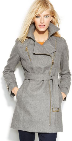 Michael Kors Michael Asymmetrical Belted Walker Coat in Gray (Medium Grey) | Lyst