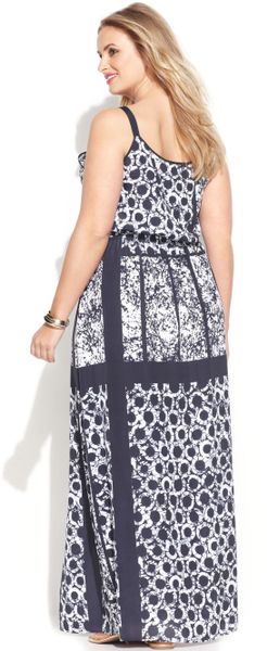 Michael Kors Michael Plus Size Printed Drawstring Maxi Dress In Blue 1265