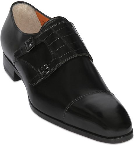 shoes crocodile santoni monk strap leather