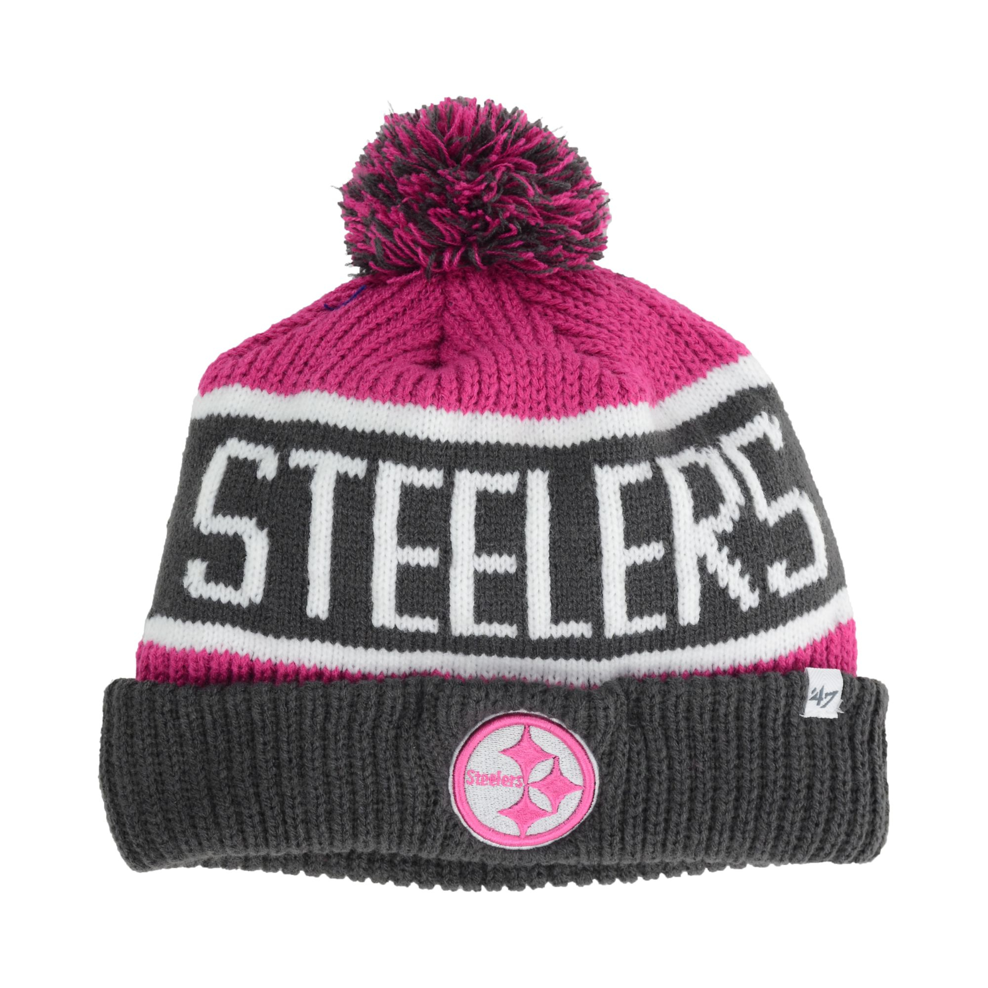 47 Brand Womens Pittsburgh Steelers Calgary Knit Hat in Gray (Gray/Pink