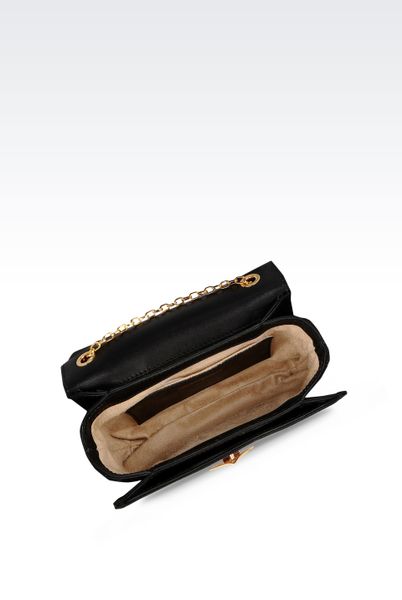 Emporio Armani Small Bag In Boarded Calfskin With Chain Shoulder Strap in Black | Lyst