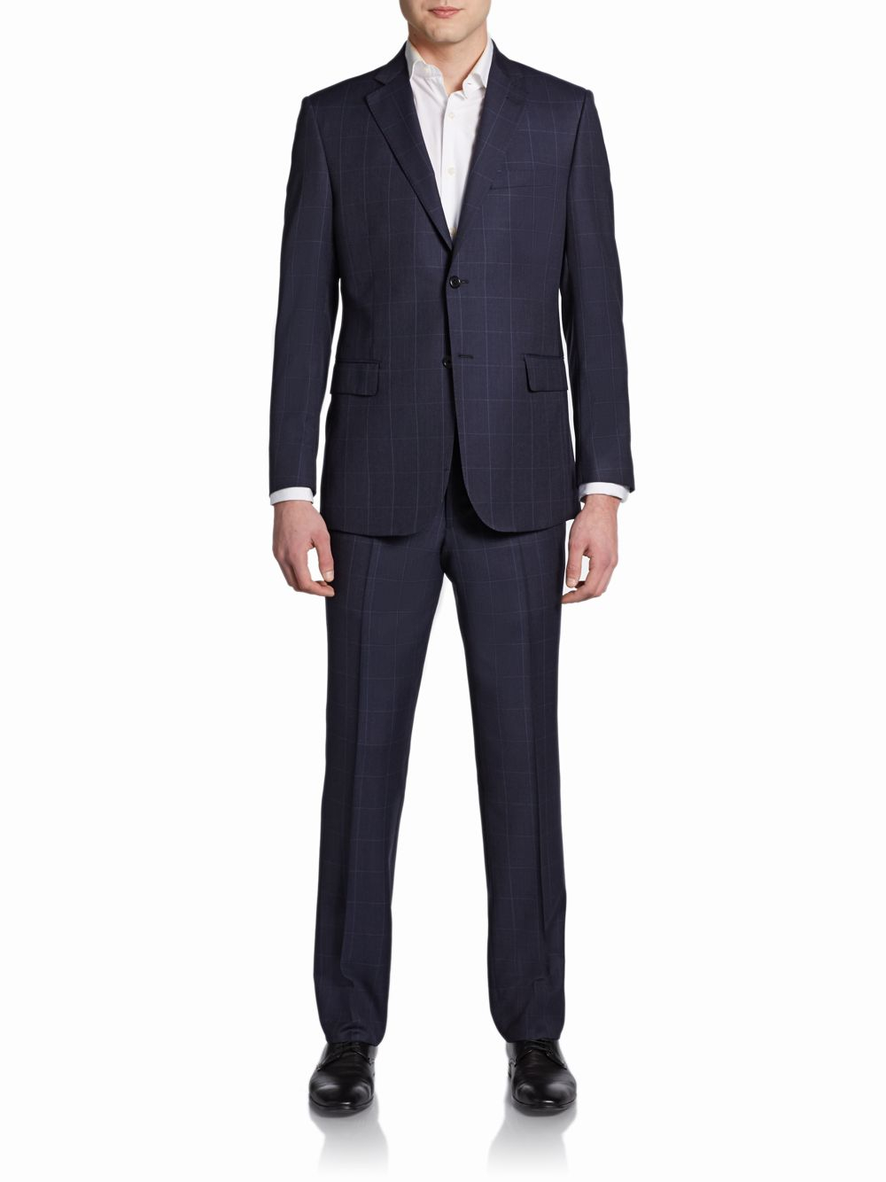 Saks Fifth Avenue Black Label SlimFit Windowpane Wool TwoButton Suit