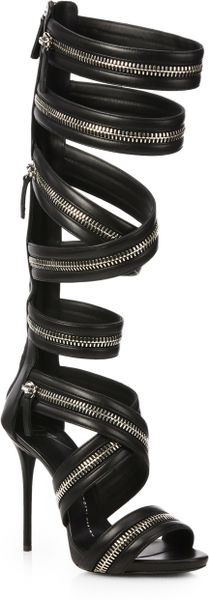 Giuseppe Zanotti Leather Knee-High Zipper Gladiator Sandals in Black ...