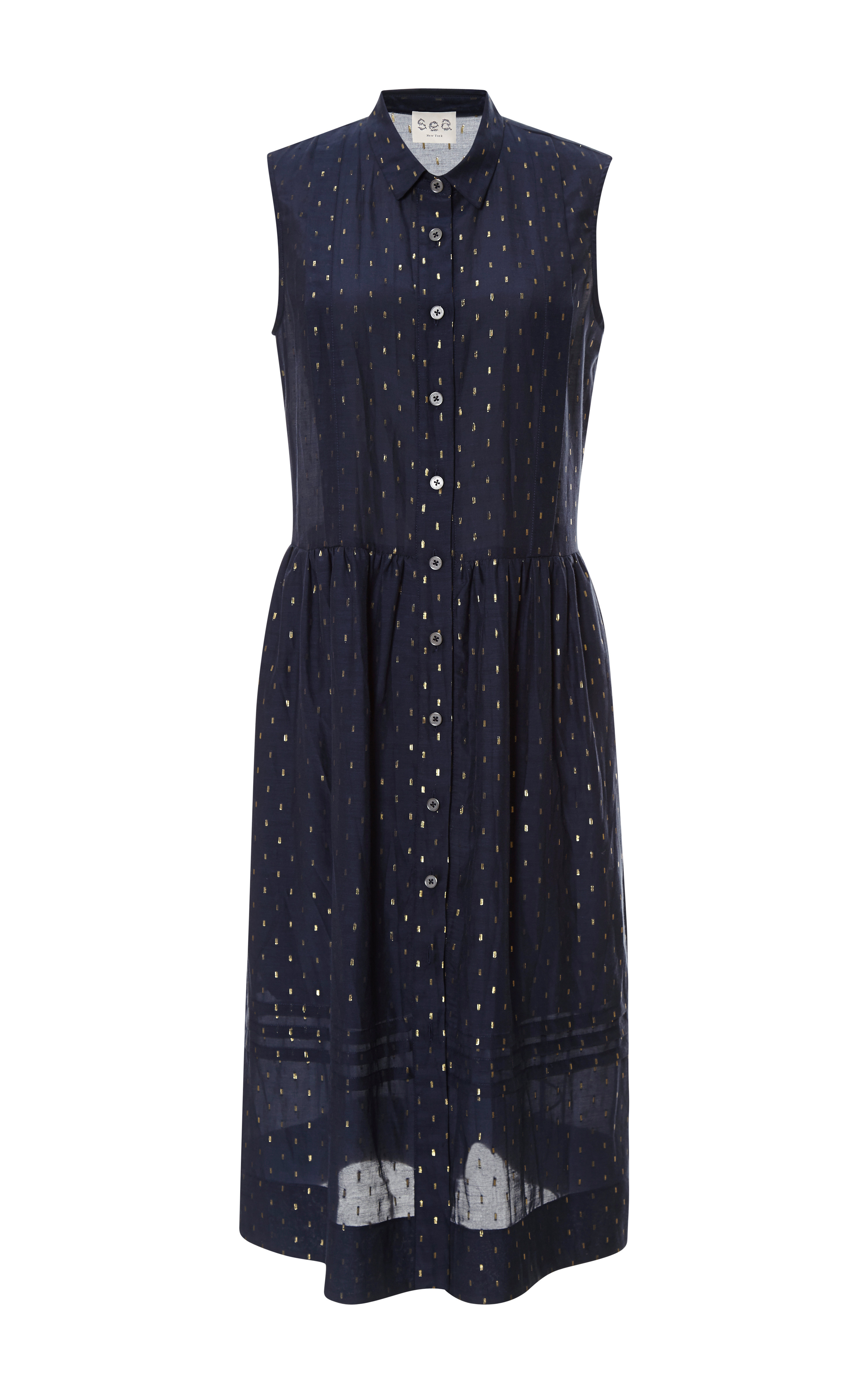 Sea Navy Gold Flecked Voile Button Up Dress in Blue (Navy) Lyst