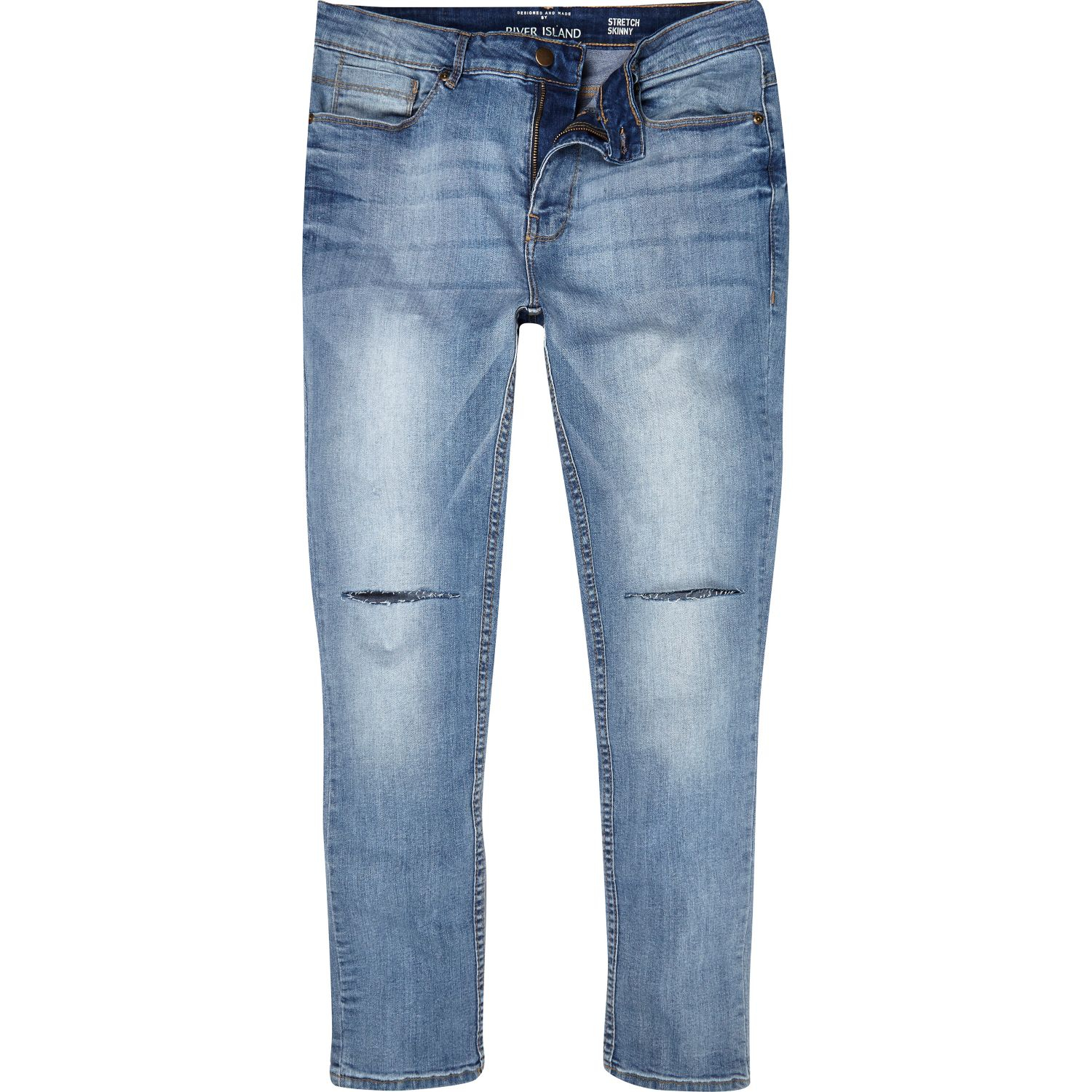 River Island Light Wash Ripped Sid Skinny Stretch Jeans in Blue for Men