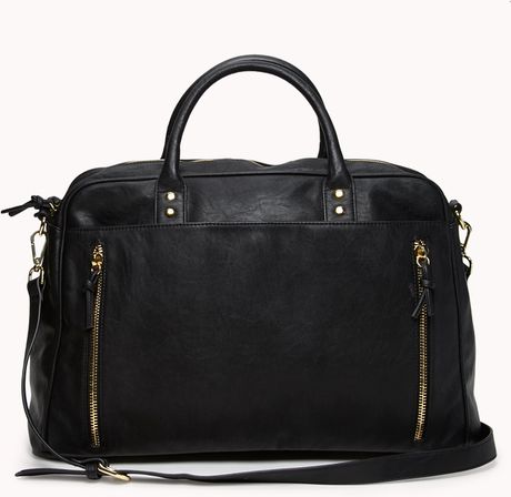 Forever 21 Faux Leather Duffle Bag in Black | Lyst