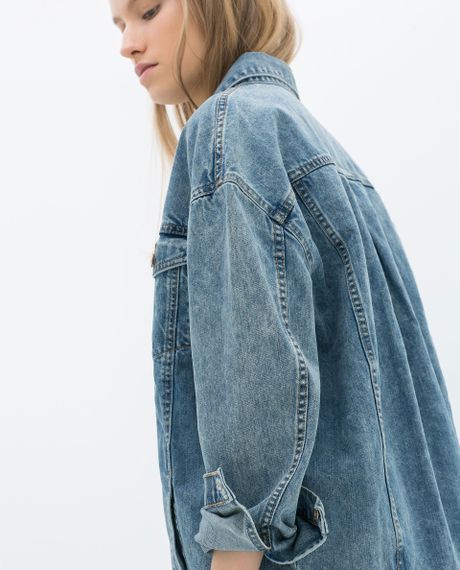 Zara Oversized Denim Jacket in Blue | Lyst