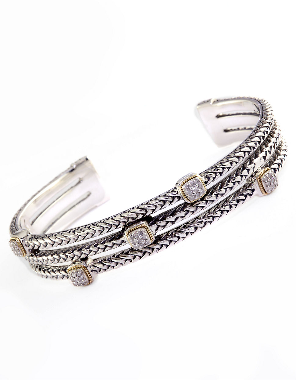 Effy Sterling Silver Bangle Bracelet with 18kt Yellow Gold Pave