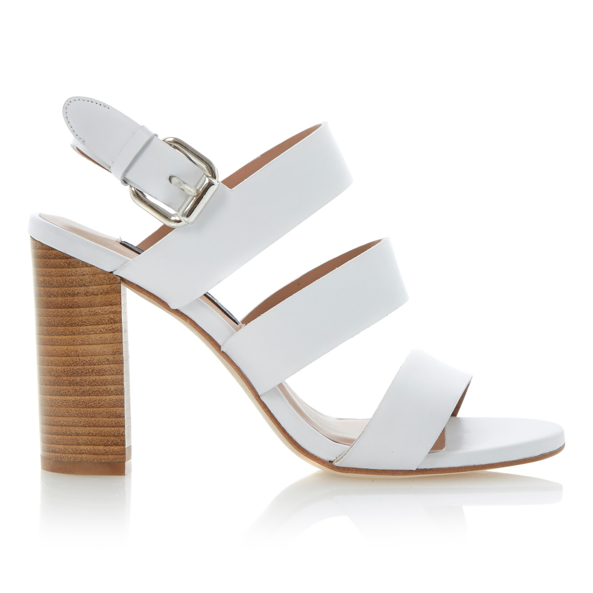 Dune Black Larna Strappy Leather High Block Heel Sandals in White ...