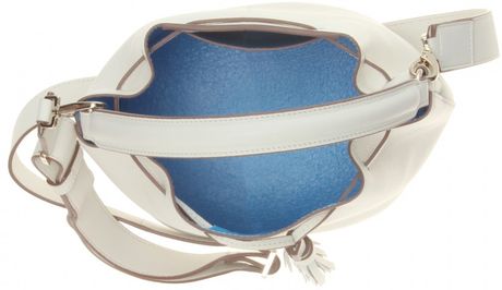 ... Cross Body Leather Bucket Bag in White (whitelondon blue made in