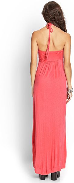 Forever 21 Braided Halter Maxi Dress in Red (Coral)