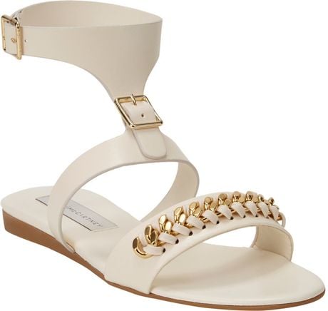 Stella Mccartney Gold Chain Flat Sandal in White | Lyst