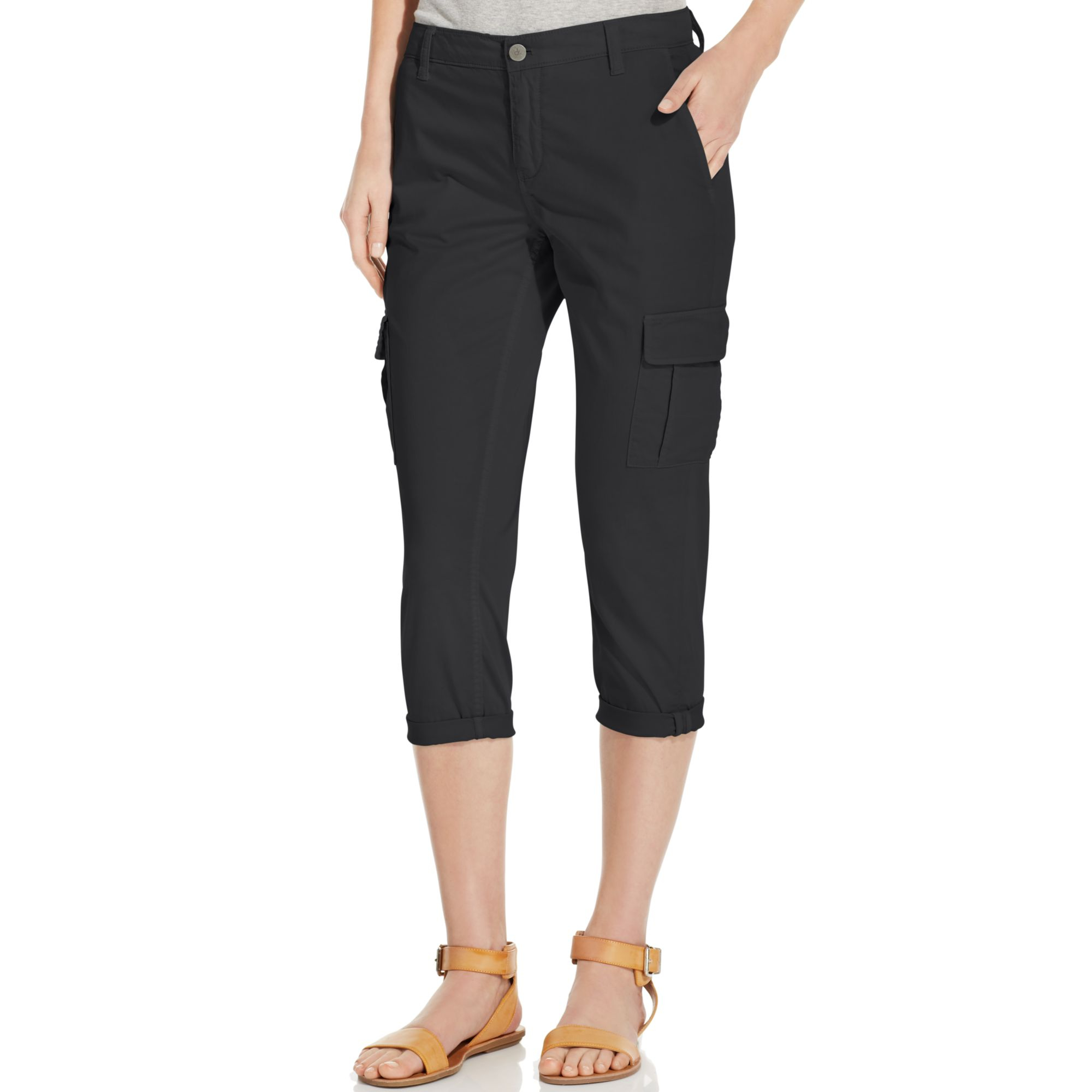 Calvin Klein Jeans Skinnyleg Cropped Cargo Pants in Black (Dark