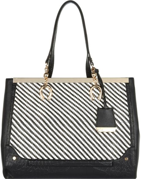 River Island Black Woven Panel Metal Trim Tote Bag in Black | Lyst