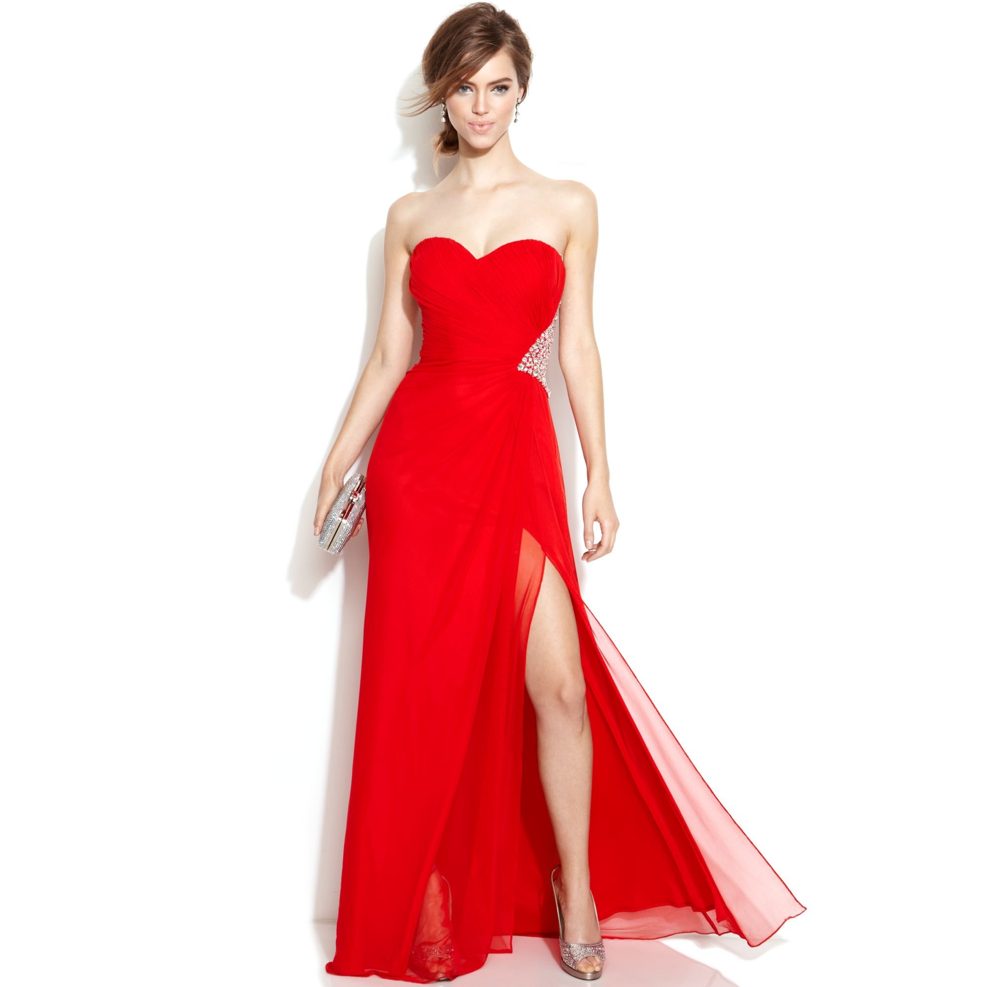 Xscape Strapless Embellished Cutout Gown in Red | Lyst