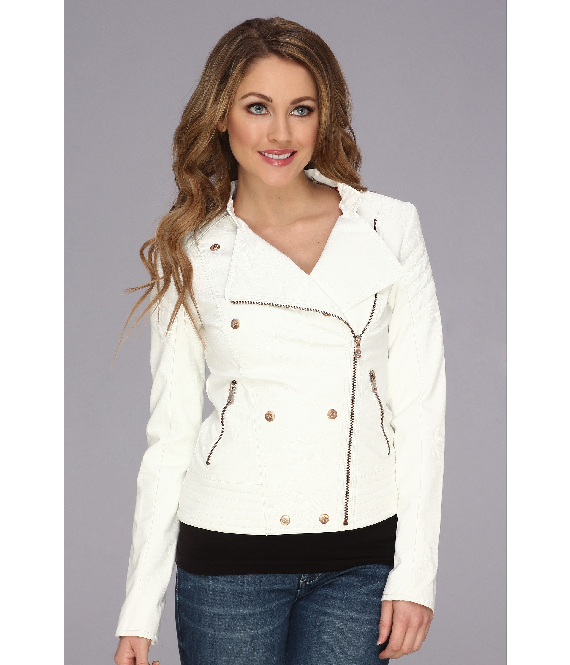 Jessica Simpson Quilted Faux Leather Motorcycle Jacket In White Ivory Lyst 