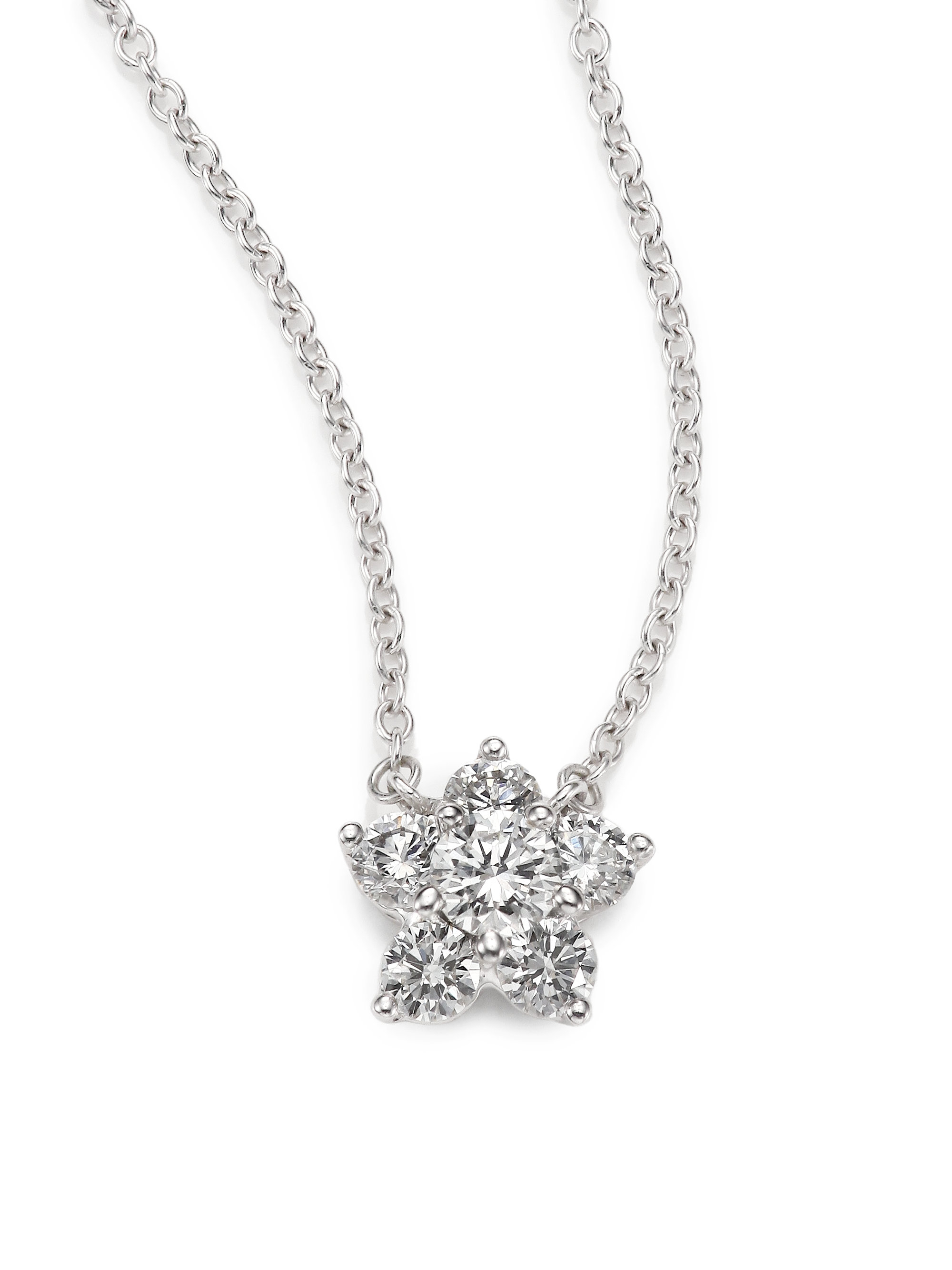Cluster Diamond  18K White Gold Flower Pendant Necklace in White ...