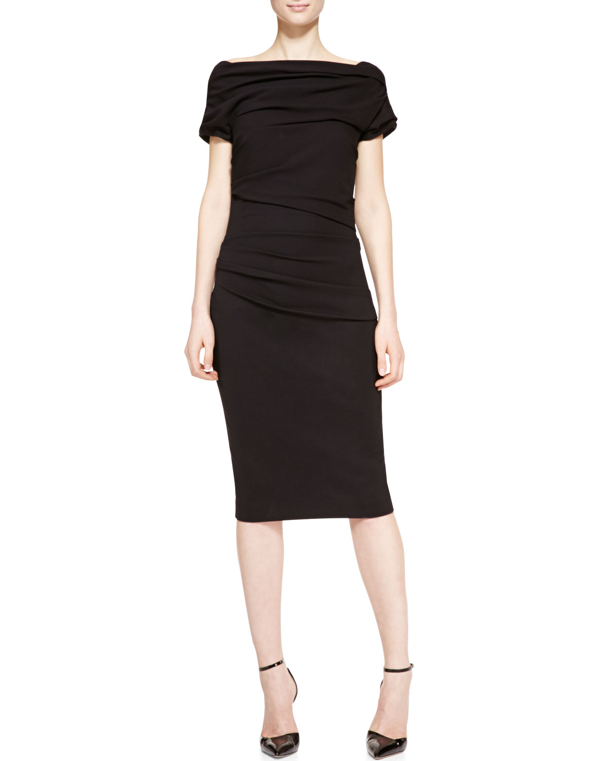 Escada Short Sleeve Ruched Sheath Dress Black in Black | Lyst