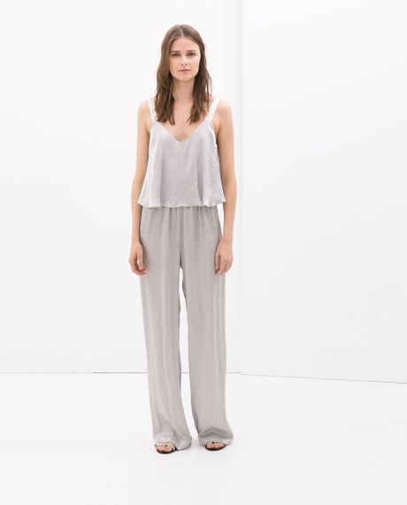 Zara Flounce Top Jumpsuit in Silver | Lyst