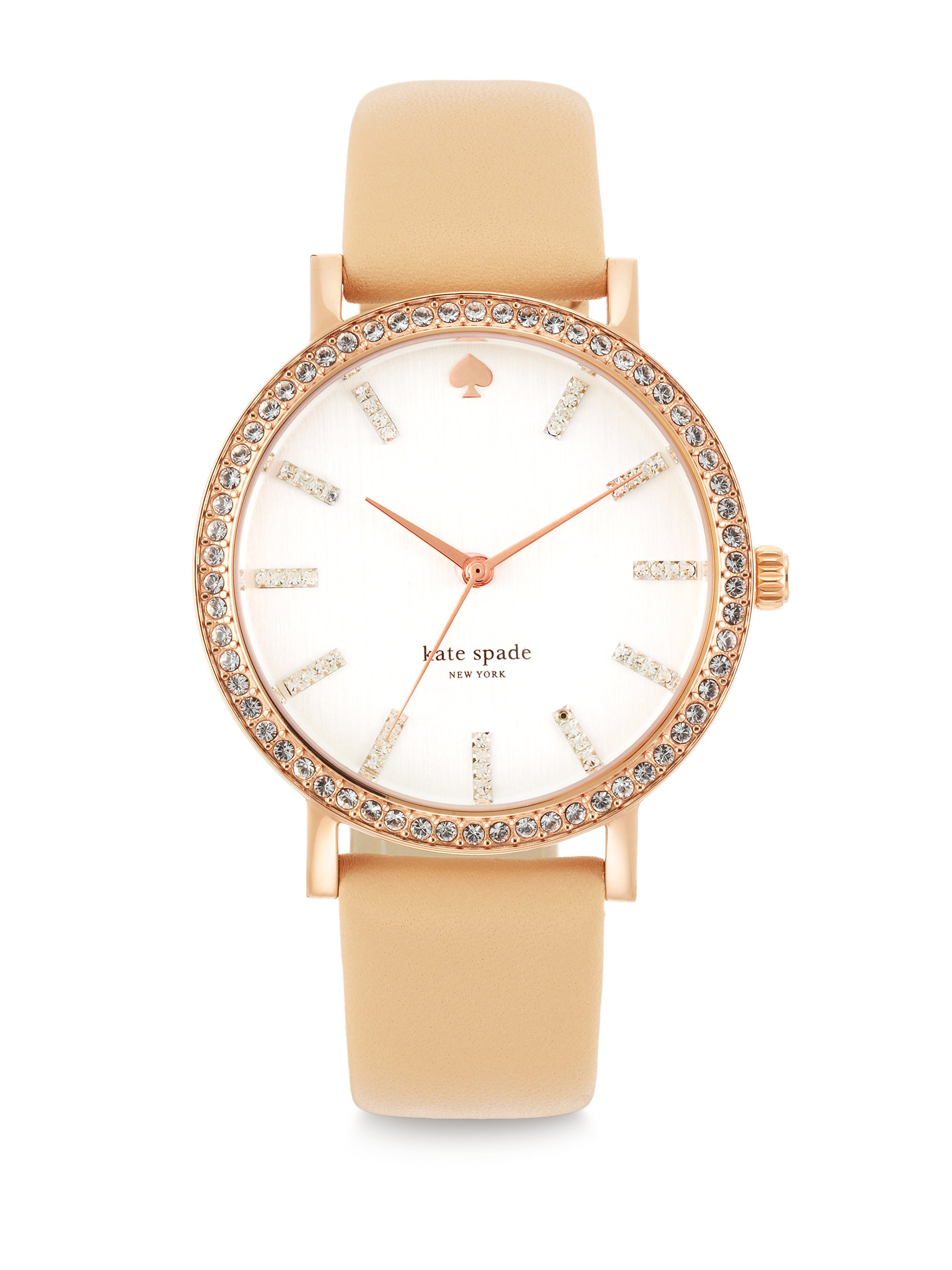 Kate Spade Metro Grand Pave Rose Goldtone Stainless Steel & Vachetta