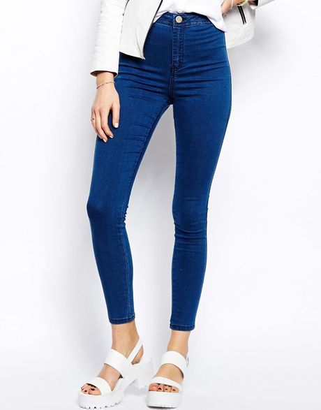 Asos Rivington High Waist Denim Ankle Grazer Jeggings In Dark Wash ...