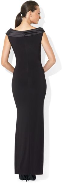 ralph lauren sleeveless portrait collar draped gown