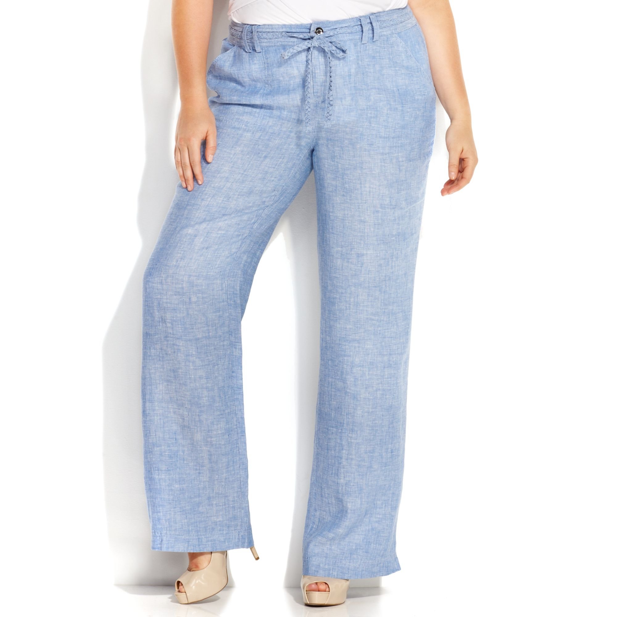 Inc International Concepts Plus Size Linen Wideleg Pants in Blue