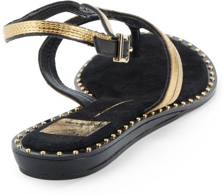 Dolce Vita Delmy Embellished Flat Sandals in Gold (black gold) | Lyst