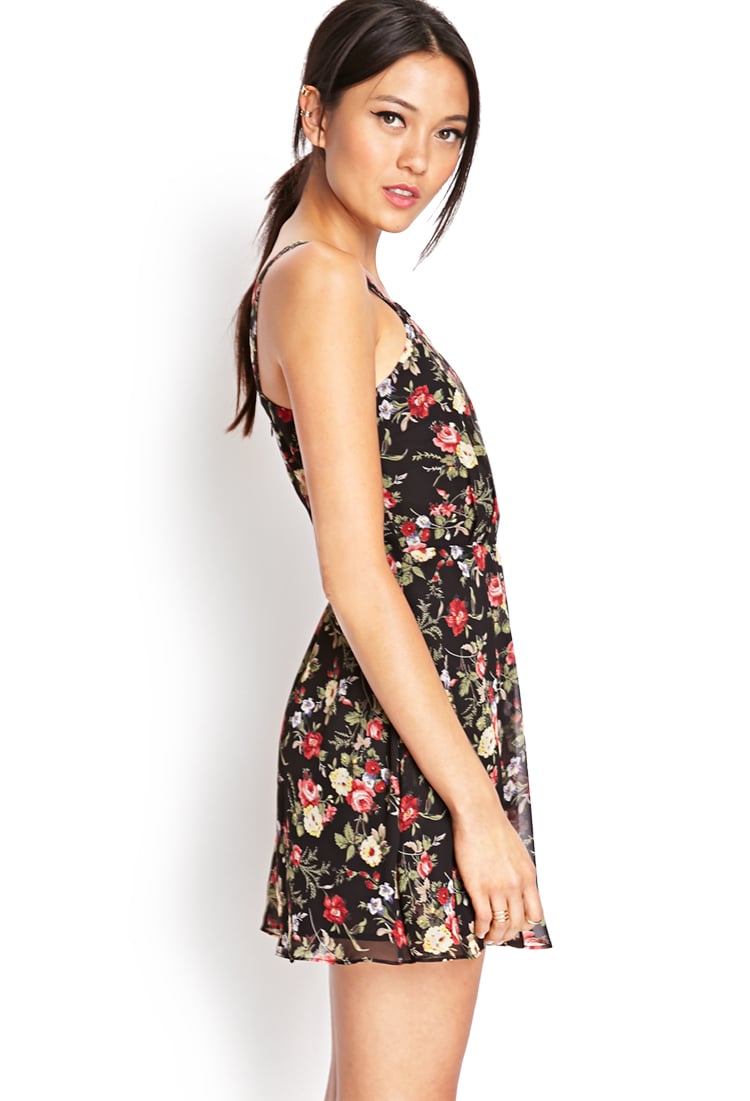 Forever 21 Floral Tie Back Dress In Black Lyst