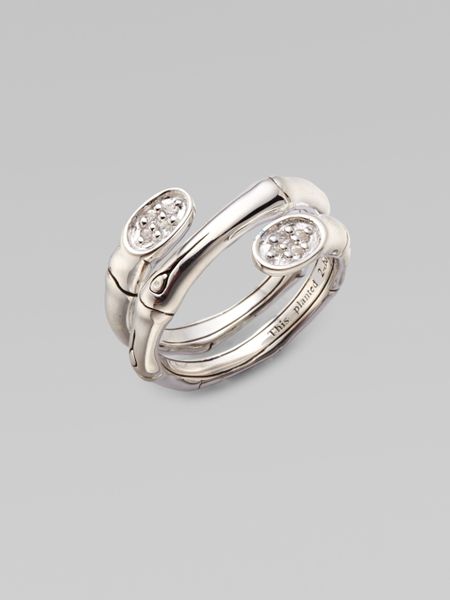 John Hardy White Sapphire Sterling Silver Bamboo Wrap Ring in Silver John Hardy White Sapphire Sterling Silver Bamboo Wrap Ring in Silver