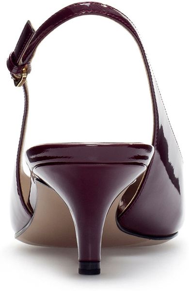 Zara Kitten Heel Synthetic Patent Leather Sling Back Shoes ...