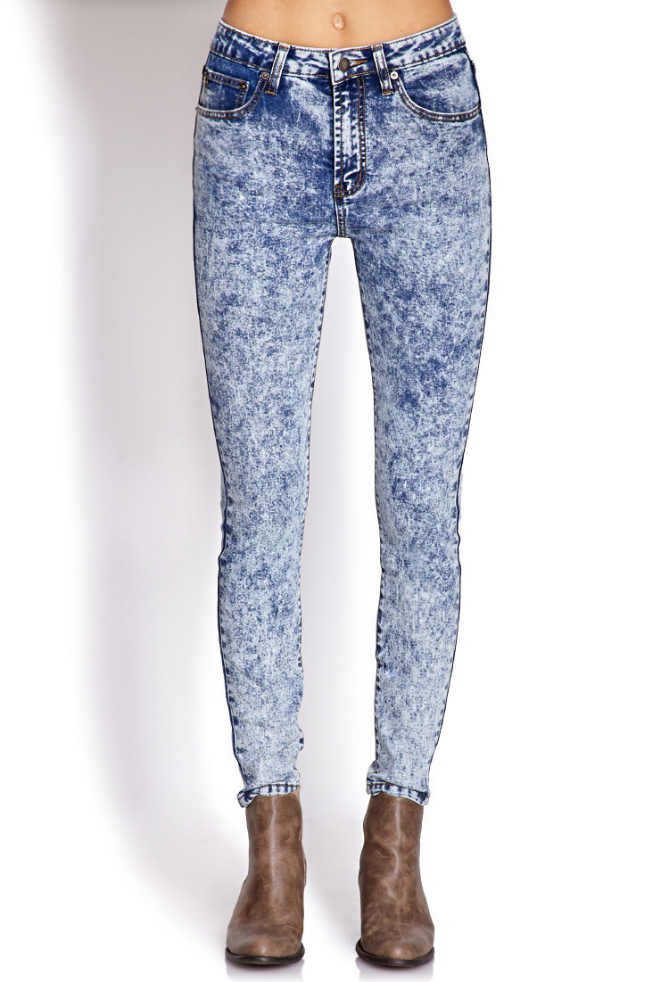 Forever 21 High-Waisted Acid Wash Jeans in Blue (INDIGO) | Lyst
