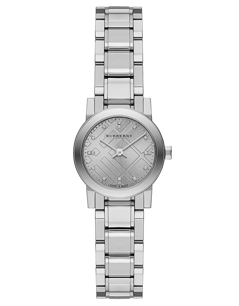 Burberry Ladies Round Stainless Steel Bracelet Watch With Diamonds in Silver Lyst