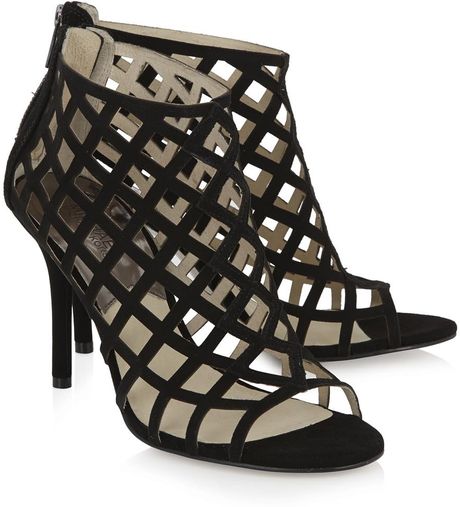 Michael Kors Yvonne Black Caged Suede Sandals in Black