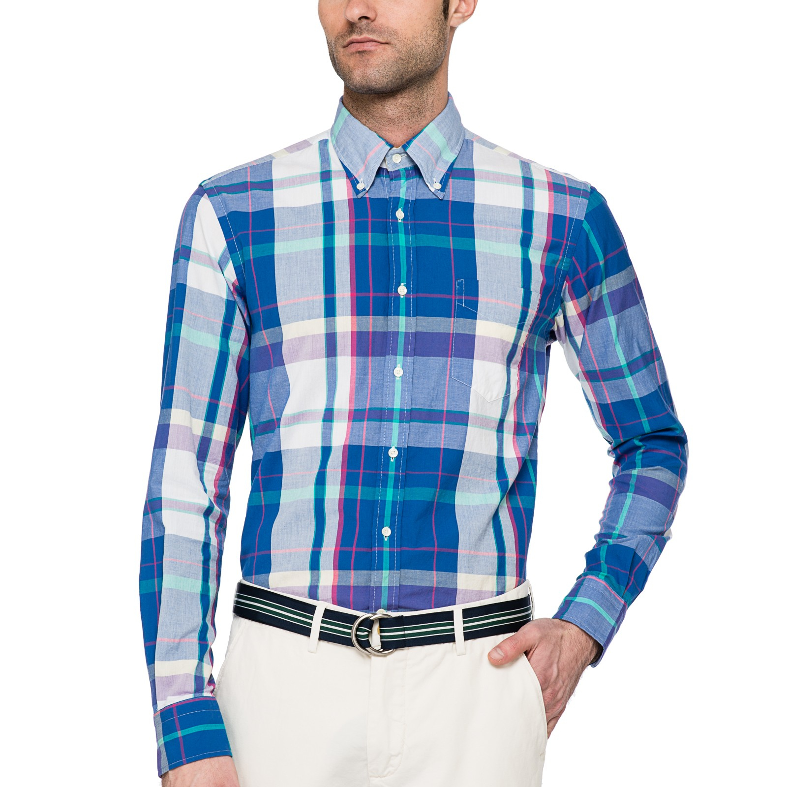 blue madras shirt