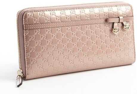 Gucci Metallic Pink Ssima Patent Leather Bow Detail Zip Wallet in Pink | Lyst