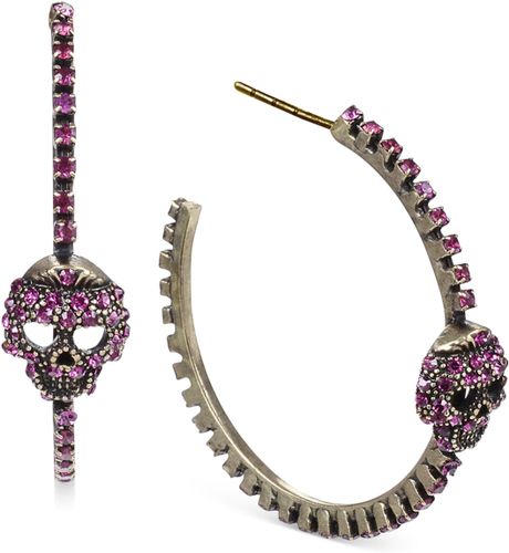 Steve Madden Goldtone Pink Crystal Skull Hoop Earrings in Pink (gold ...