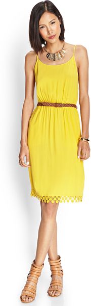 Forever 21 Woven Belted Cami Dress Love 21 in Yellow (MUSTARD)